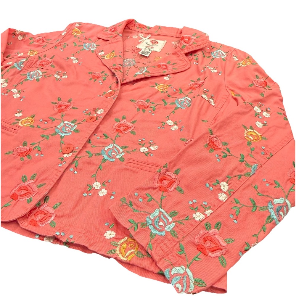 Flower Power Graffwear Women Pink All Over Floral Embroidered Jacket L Whimsical